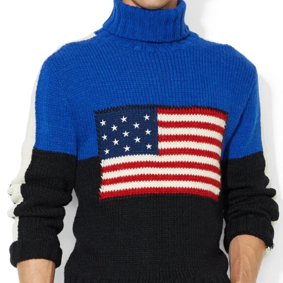 Polo Ralph Lauren Men's New Wool American Flag Turtleneck Sweater Size Medium - Picture 12 of 12